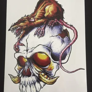 Tillfällig Tatuering 21 x 15cm – råtta dödskalle